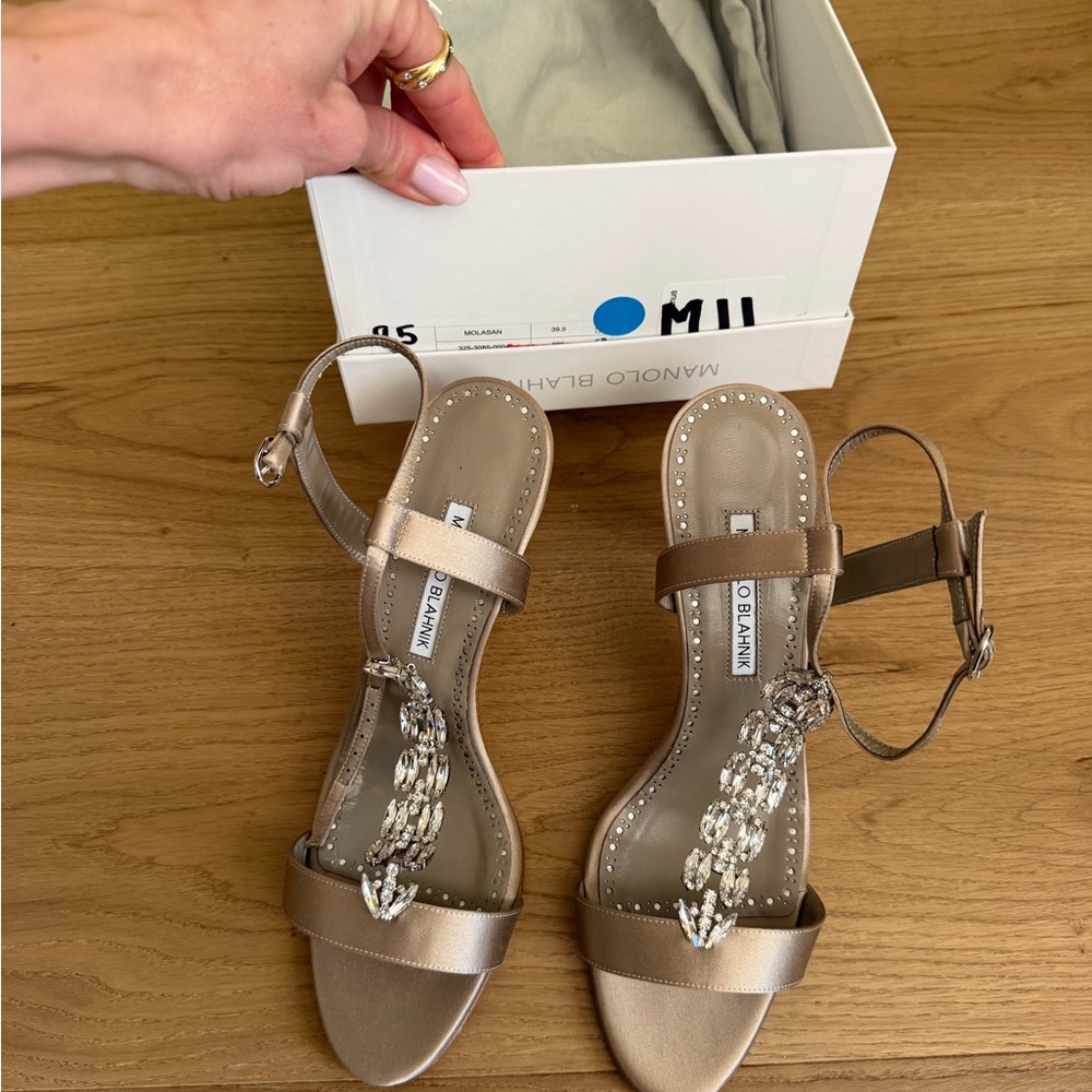 Manolo Blahnik Metallic Sandals with Crystal Accents